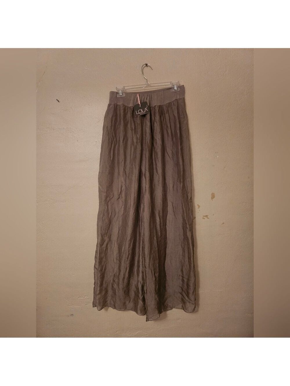 Lola Made In Italy Silk Blend Palazzo PANT Wide Leg Taupe